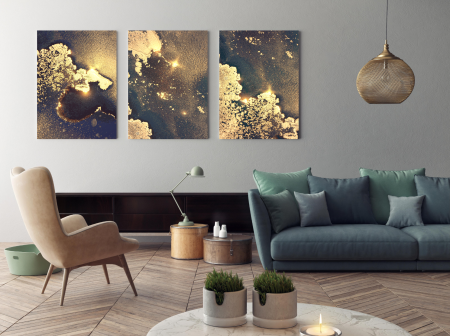 Tablou Dark Background With Golden Gradients mock-up in camera / model