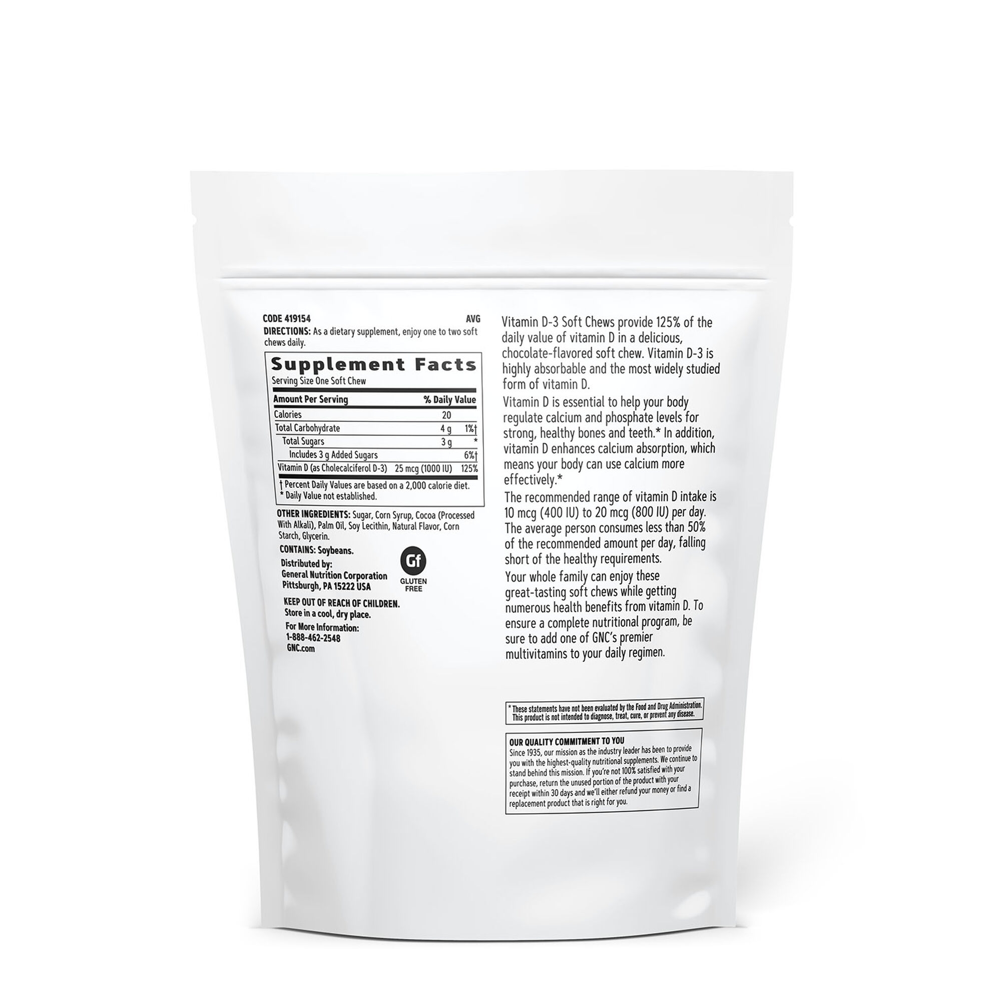 Gnc Vitamin Soft Chews D-3 1000 Iu, Vitamina D-3 1000 Ui Naturala 100% Din Lanolina, Cu Aroma De Ciocolata, 60 Caramele  [2]