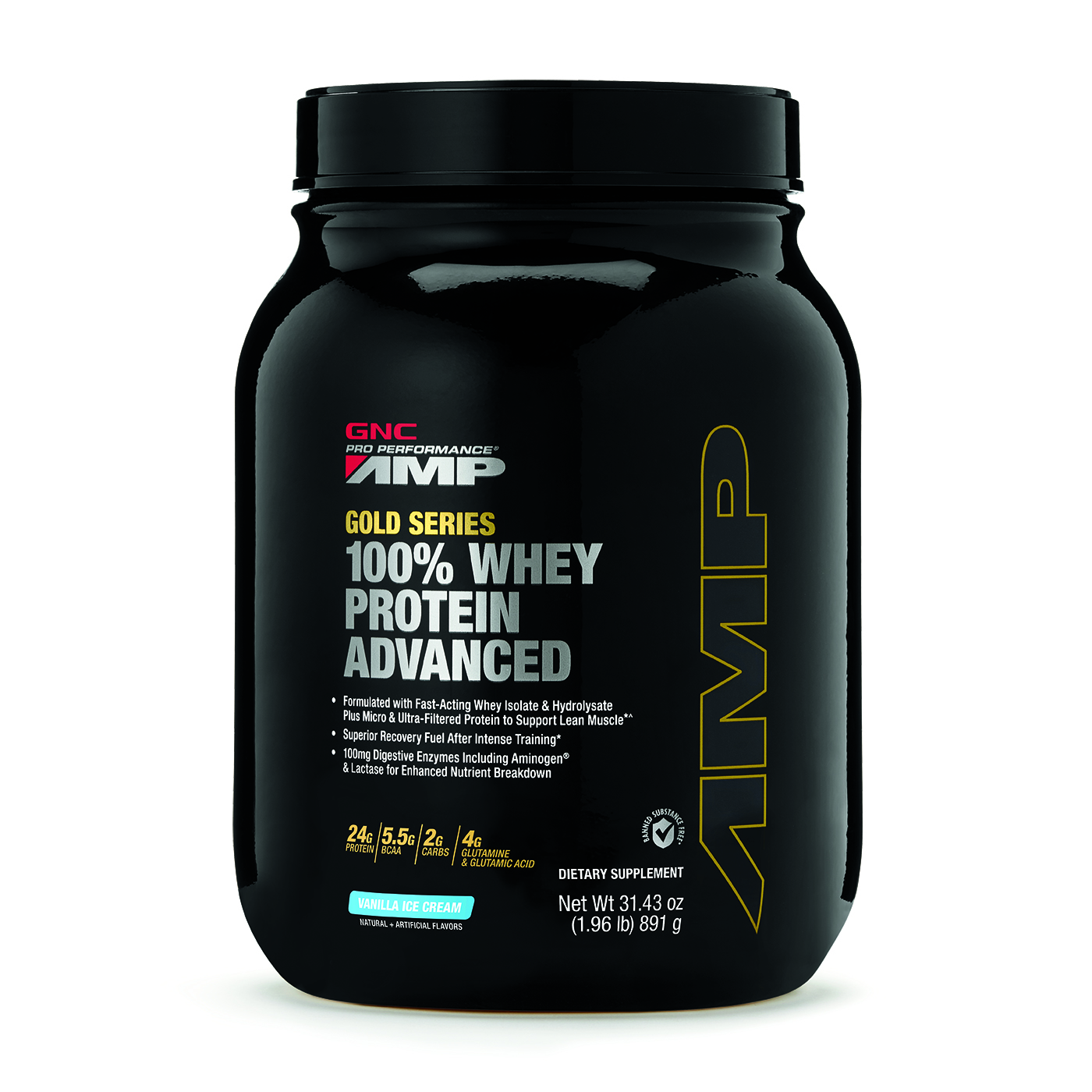 Suplimente alimentare - Gnc Amp Gold Series 100% Whey Protein Advanced, Proteina Din Zer, Cu Aroma De Vanilie, 891 G