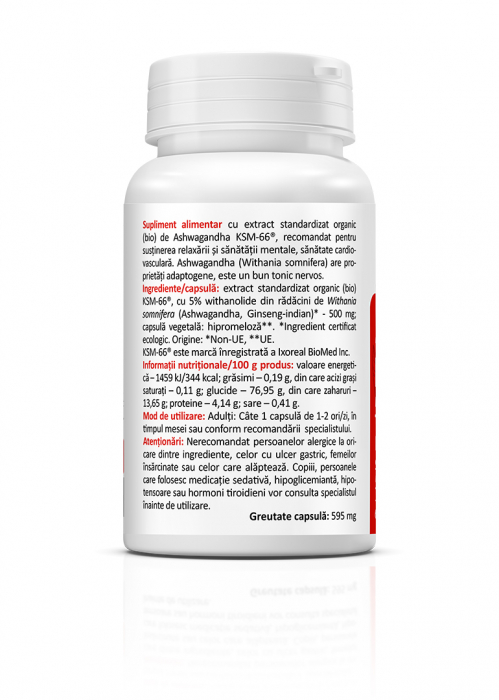 Ashwagandha KSM-66® Forte  500 MG/CPS (reducerea stresului, anxietate si echilibru interior.) [2]