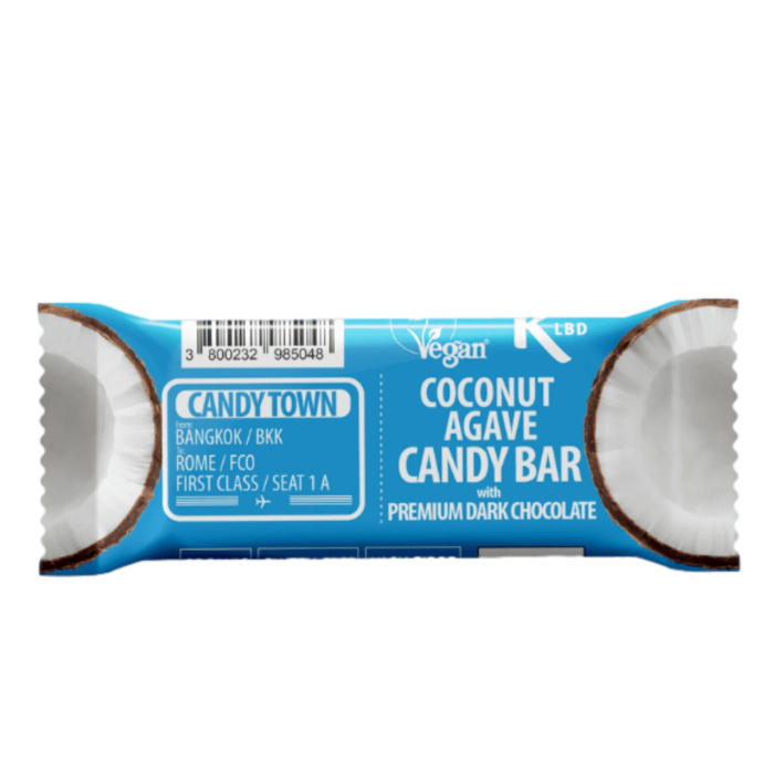 Baton Vegan - Candy town cu cocos invelit in ciocolată neagră premium, 100% natural, organic, bogat in fibre [1]