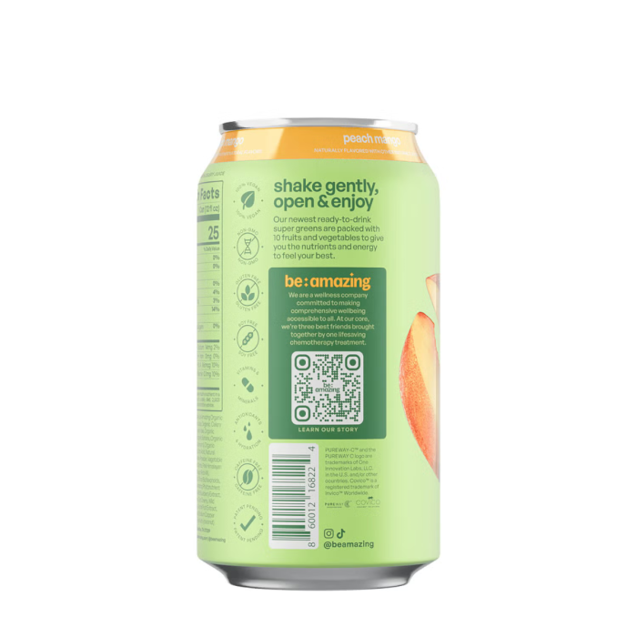 Be Amazing Greens Rtd Peach Mango Flavor, Bautura Revitalizanta Cu Superalimente Cu Aroma De Mango Si Piersica, 355 Ml [2]