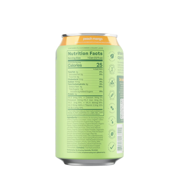 Be Amazing Greens Rtd Peach Mango Flavor, Bautura Revitalizanta Cu Superalimente Cu Aroma De Mango Si Piersica, 355 Ml [3]