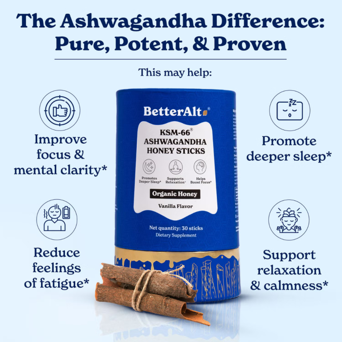 Better Alt Ksm-66 Ashwagandha Honey Sticks, Pliculete De Ashwagandha Si Miere, 30 Pliculete  [7]