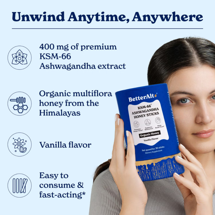 Better Alt Ksm-66 Ashwagandha Honey Sticks, Pliculete De Ashwagandha Si Miere, 30 Pliculete  [5]