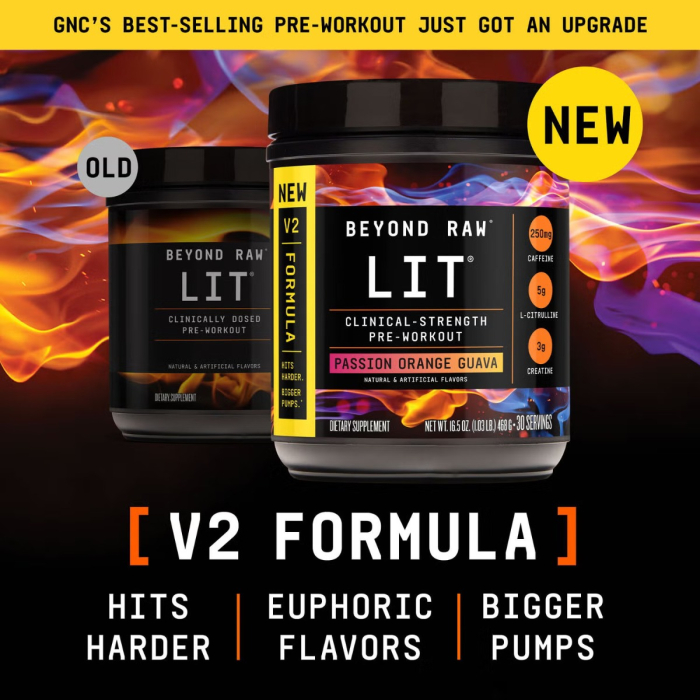 Beyond Raw Lit V2 Pre-workout With Passion Orange Guava Flavor, Pre-workout Cu Aroma De Passion Orange Guava, 468 G [10]