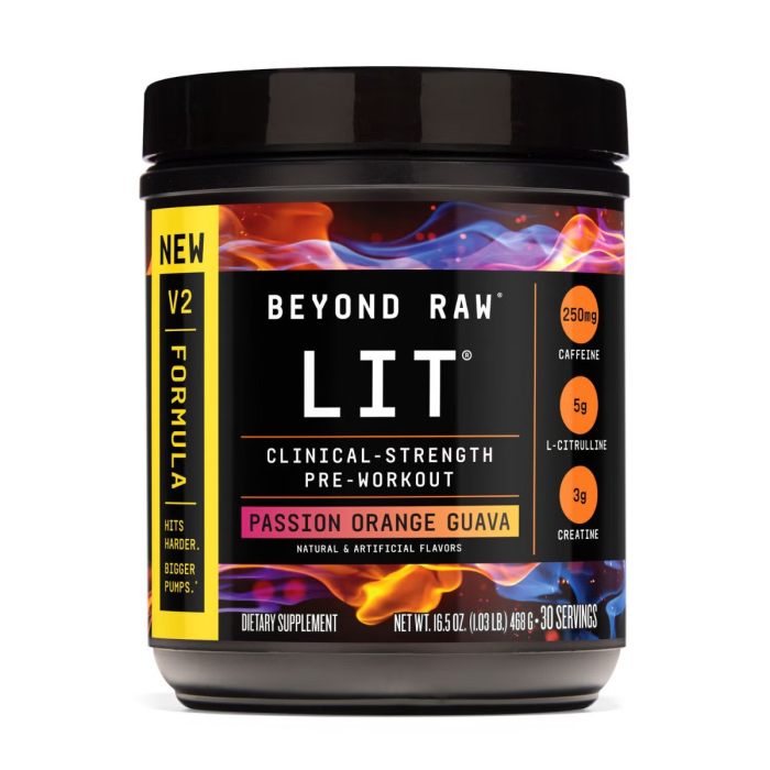 Beyond Raw Lit V2 Pre-workout With Passion Orange Guava Flavor, Pre-workout Cu Aroma De Passion Orange Guava, 468 G [1]