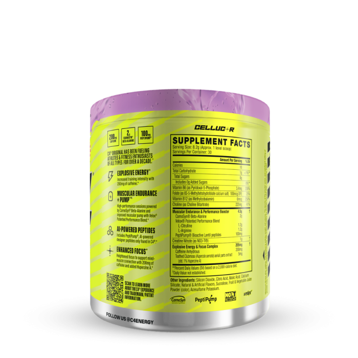 Cellucor C4 Original Pre-workout Grape Popsicle, Formula Pre-antrenament Cu Aroma De Struguri, 246 G [4]