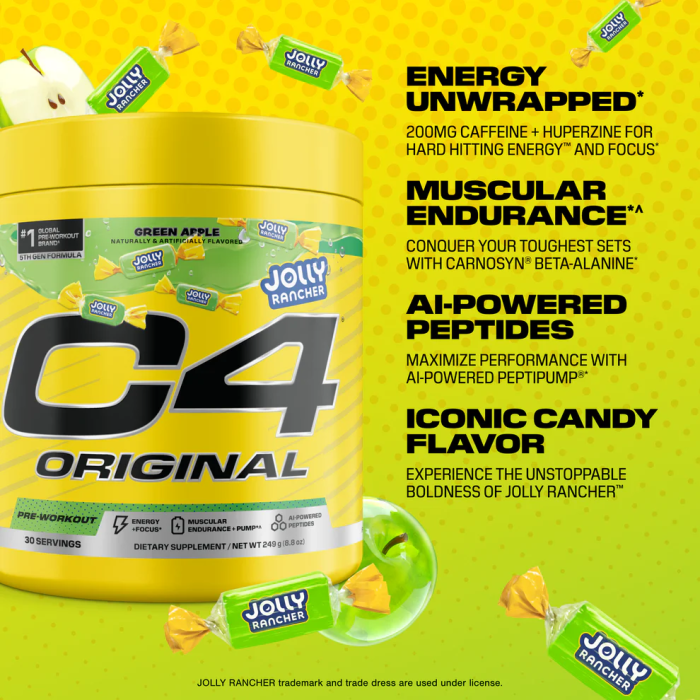 Cellucor C4 Original Pre-workout Jolly Rancher Green Apple, Formula Pre-workout Cu Aroma De Mar Verde, 174 G [4]