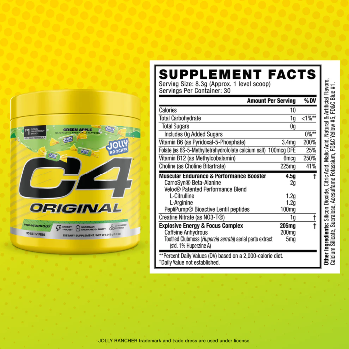 Cellucor C4 Original Pre-workout Jolly Rancher Green Apple, Formula Pre-workout Cu Aroma De Mar Verde, 174 G [2]