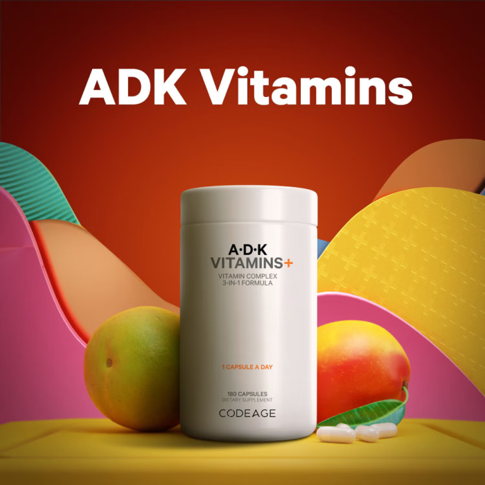 Codage Adk Vitamin Supplement, Formula Pentru O Piele Sanatoasa, Oase Puternice Si Sistem Imunitar Active, 180 Cps [11]