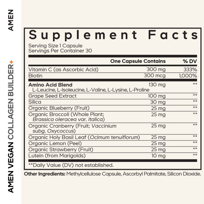 Codeage Amen Vegan Collagen Builder, Colagen Vegan Cu Biotina, Luteina Si Vitamina C, 30 Cps [5]