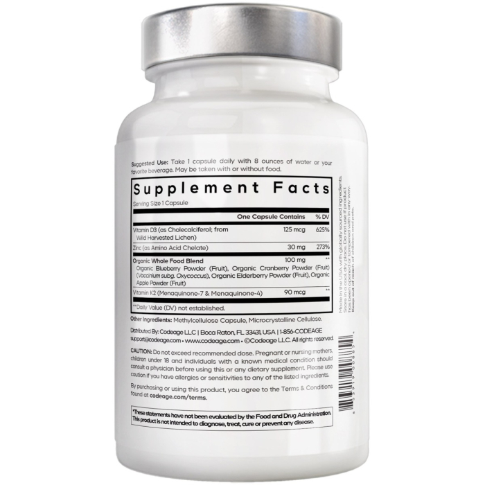 Codeage Amen Vitamin D - K2 & Zinc - Vitamin D3, Formula Pentru Imunitate, Oase Puternice Si Protectie Cardiovasculara, 60 Cps [4]