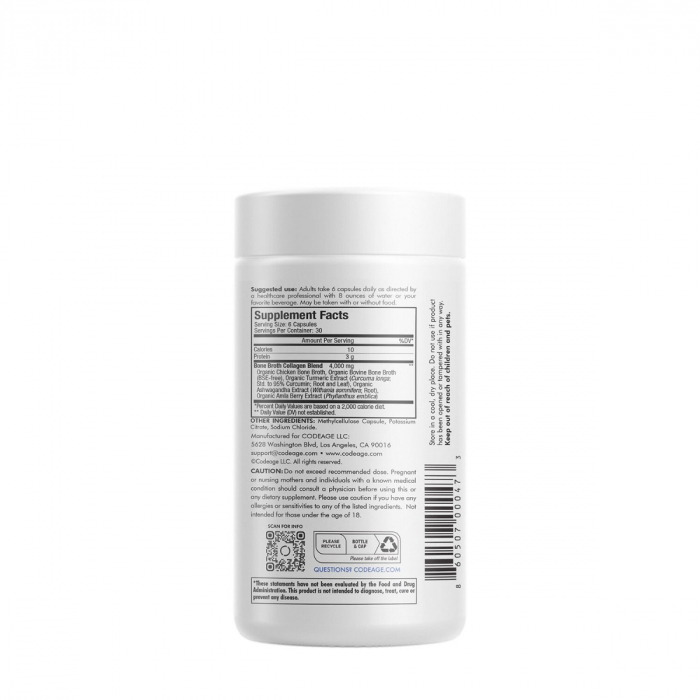 Codeage Bone Broth Collagen Peptides, Peptide Din Colagen De Tipul I, Ii & Iii Din Fiertura De Oase Cu Turmeric Si Ashwagandha, 180 Cps [2]