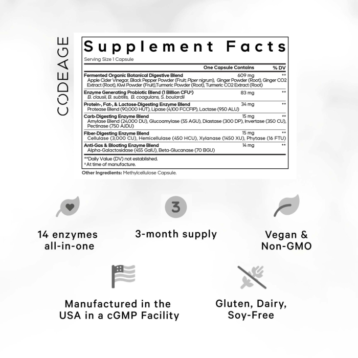 Codeage Fermented Digestive Enzymes With Probiotics & Prebiotics, Enzime Digestive Cu Probiotice Si Prebiotice Pentru Sustinerea Digestiei, 90 Cps [4]