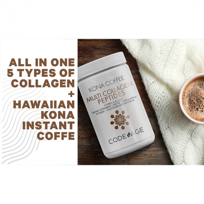 Codeage Kona Coffee Multi Collagen - 5 Types Collagen Peptides, Colagen Hidrolizat Din 5 Surse Sub Forma De Peptide Cu Cafea Kona Solubila, 408 G [5]