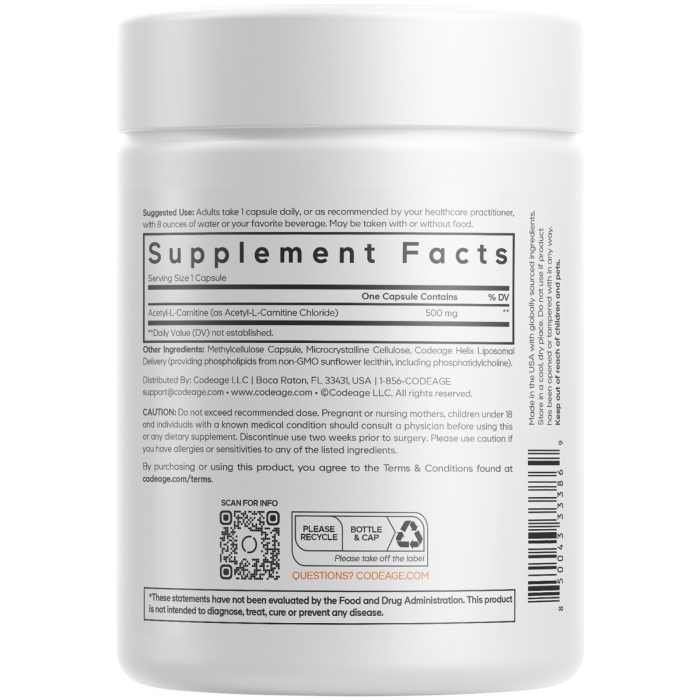 Codeage Liposomal Acetyl L-carnitine+, Formula Pentru Suport Cognitiv Si Vitalitate Zilnica, 90 Cps [4]