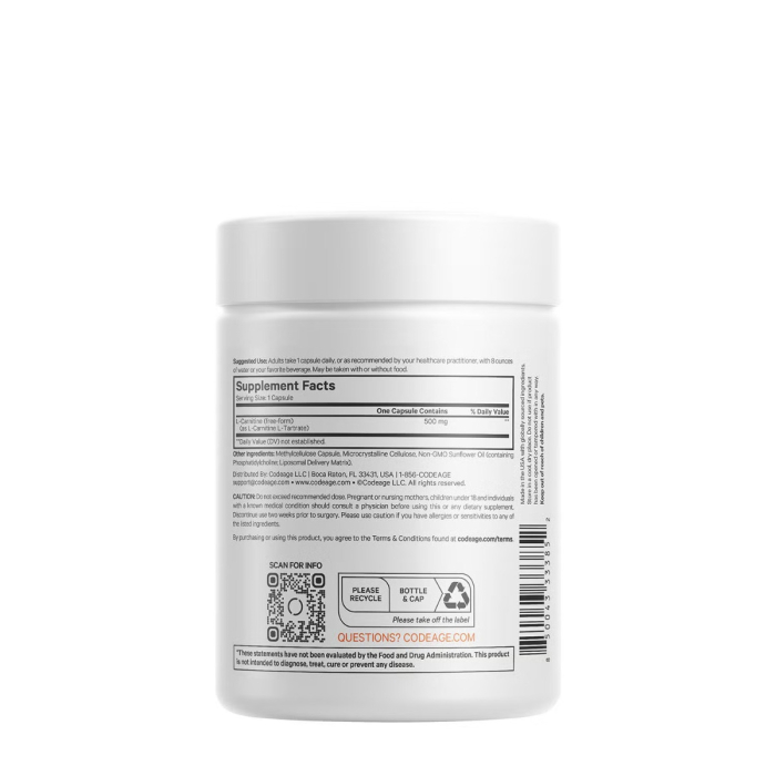 Codeage Liposomal L-carnitine+ , L-carnitina Lipozomala Pentru Energie Celulara Si Suport Metabolic, 90 Cps [3]