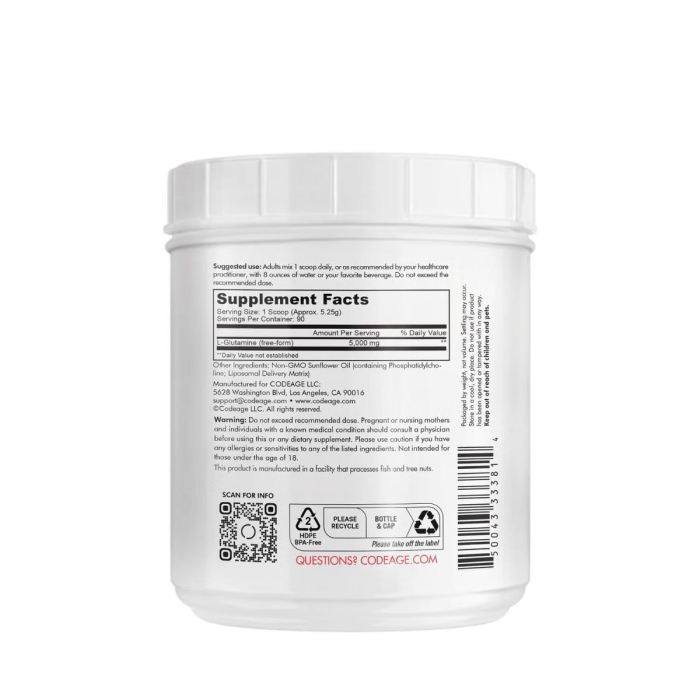 Codeage Liposomal L-glutamine Powder, L-glutamina Lipozomala Pentru Sustinerea Sanatatii Musculare Si Digestive, Fara Aroma, 472.5 G [2]
