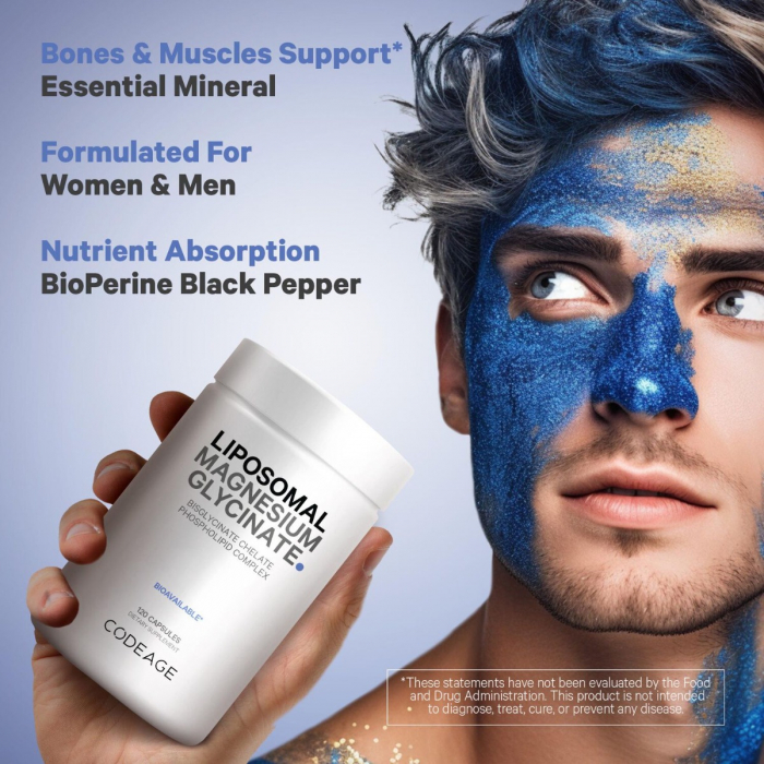 Codeage Liposomal Magnesium Glycinate, Magneziu Bisglicinat Lipozomal cu BioPerine® - Formula Avansata pentru Absorbtie Superioara, 120 cps [4]