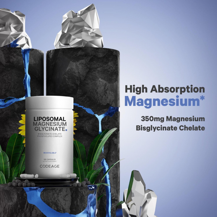 Codeage Liposomal Magnesium Glycinate, Magneziu Bisglicinat Lipozomal cu BioPerine® - Formula Avansata pentru Absorbtie Superioara, 120 cps [2]