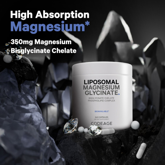 Codeage Liposomal Magnesium Glycinate, Magneziu Bisglicinat Lipozomal cu BioPerine® - Formula Avansata pentru Absorbtie Superioara, 240 cps [3]