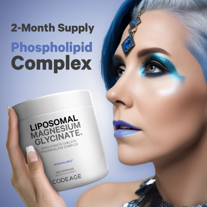 Codeage Liposomal Magnesium Glycinate, Magneziu Bisglicinat Lipozomal cu BioPerine® - Formula Avansata pentru Absorbtie Superioara, 240 cps [5]