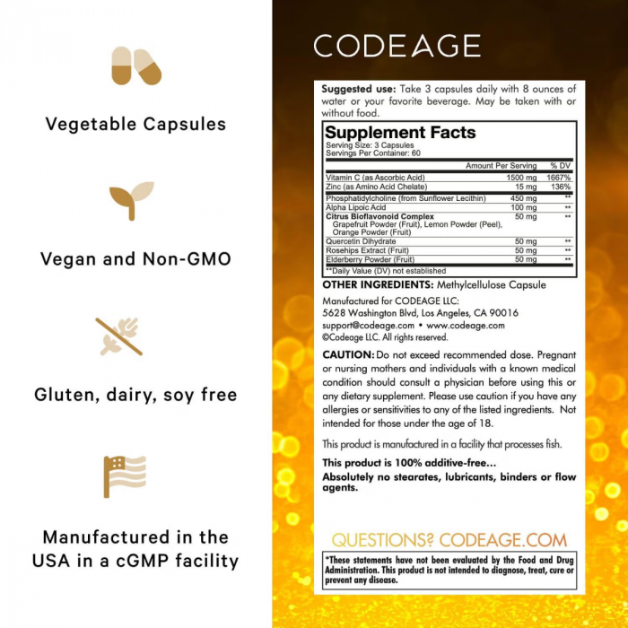 Codeage Liposomal Vitamin C, Vitamina C Liposomala - Formula Avansata Pentru Absorbtie Superioara, 180 Cps [4]