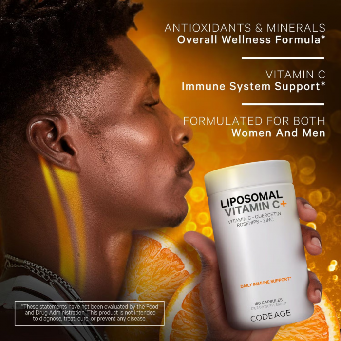 Codeage Liposomal Vitamin C, Vitamina C Liposomala - Formula Avansata Pentru Absorbtie Superioara, 180 Cps [8]