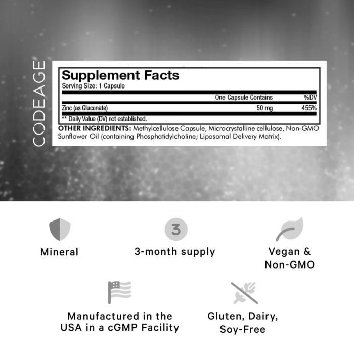 Codeage Liposomal Zinc 50+, Zinc Lipozomal 50+ Complex De Fosfolipide, 100 Cps [4]