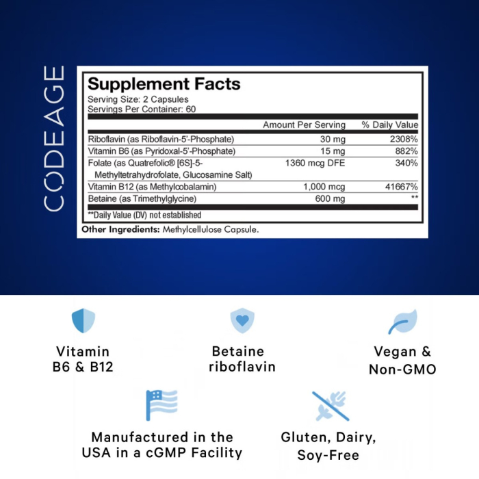 Codeage Methylfolate B Complex, Forma Bioactiva B Complex Pentru Energie, Metabolism Si Sanatate Celulara, 120 Cps [5]
