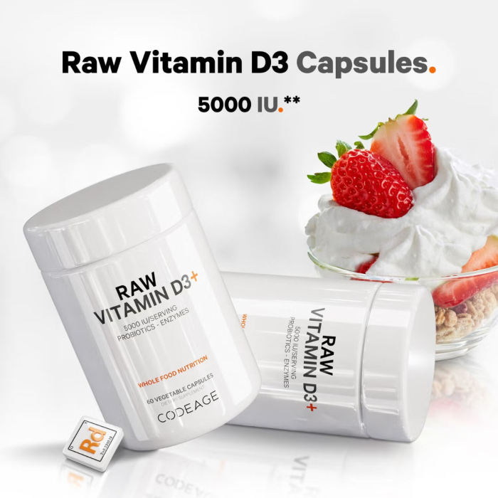 Codeage Raw Vitamin D3, Vitamina D3 (5000 Iu) Naturala Din Saccharomyces Cerevisiae, 60 Cps [5]