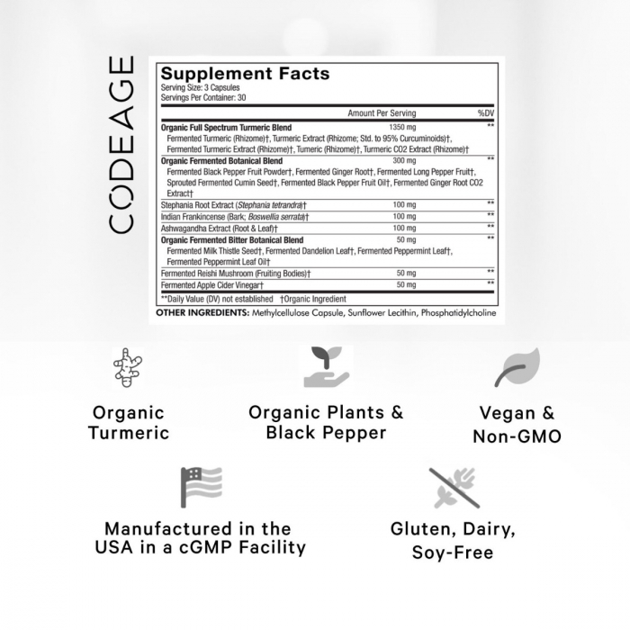 Codeage  Turmeric Lipozomal Fermentat + Piper Negru,  Curcumin Si Ghimbir, 90 Cps [4]