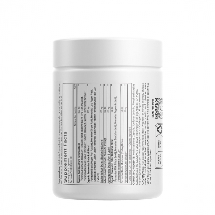 Codeage  Turmeric Lipozomal Fermentat + Piper Negru,  Curcumin Si Ghimbir, 90 Cps [3]