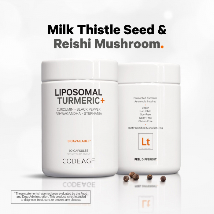 Codeage  Turmeric Lipozomal Fermentat + Piper Negru,  Curcumin Si Ghimbir, 90 Cps [8]