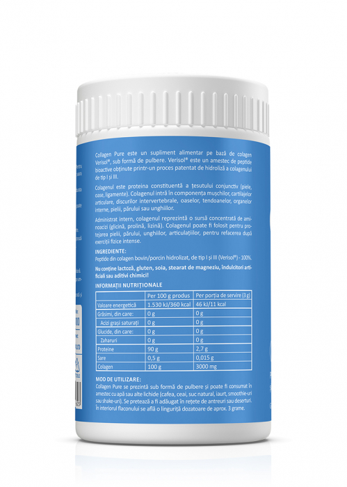 Colagen Pure din Peptide din colagen bovin/porcin hidrolizat, de tip I si III (Verisol®) * 150 G ( PAR,RIDURI, ARTICULATII) [2]