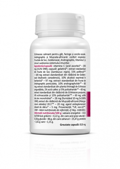 Echinacea cu Soc si Muscata africana ( pentru infectii respiratorii, calmarea gatului, faringelui si corzilor vocale) * 30 cps [2]
