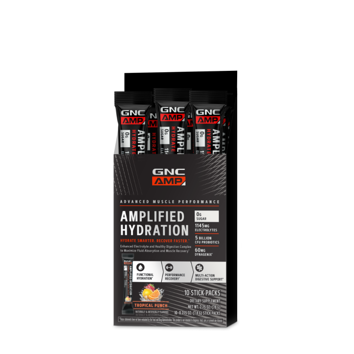 Gnc Amp Amplified Hydration, Electroliti Cu Aroma De Fructe Tropicale,  7.63 G [2]