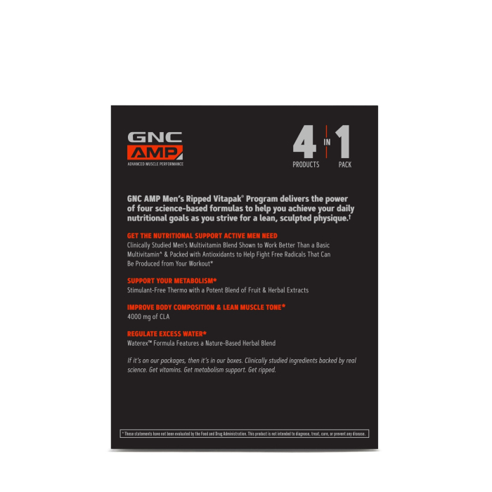 Gnc Amp Men's Ripped Vitapak Complex De Multivitamine Pentru Barbati- Non Stimulant, 30 Pachetele  [2]
