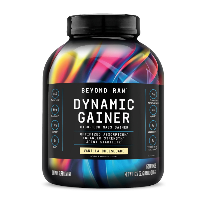 Gnc Beyond Raw Dynamic Gainer High-tech Mass Gainer, Gainer Proteic Cu Aroma De Cheesecake De Vanilie, 3195 G [1]