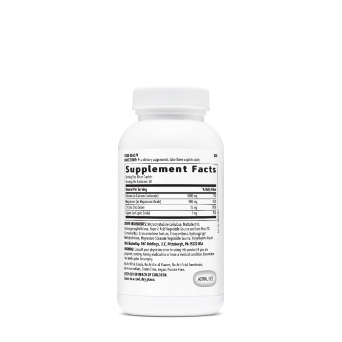 Gnc Calciu 1000 Mg Magneziu 400 Mg With Zinc & Cooper, Formula Premium De Calciu, Magneziu, Zinc Si Cupru, 90 Cps [2]