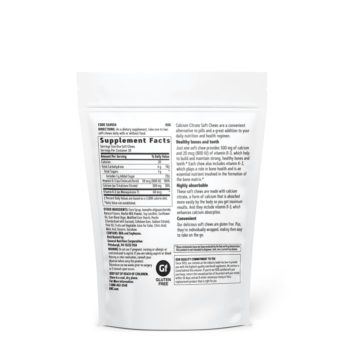 Gnc Calciu Citrat Caramele Cu Aroma Naturala De Fructe De Padure Si Frisca, 30 Caramele [2]