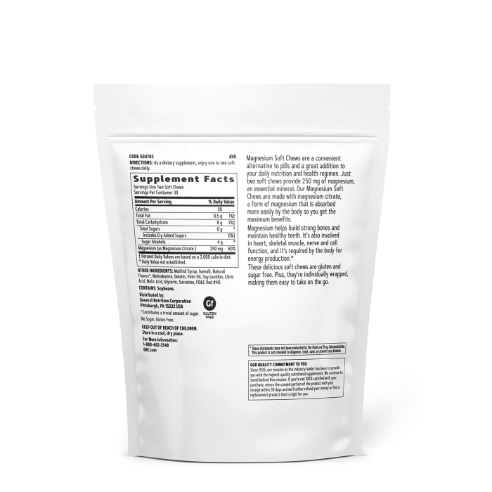 Gnc Magnesium 250 Mg, Magneziu, Cu Aroma Naturala De Capsuni Pentru Relaxare Musculara Si Sustinerea Sistemului Nervos, 60 Caramele  [2]