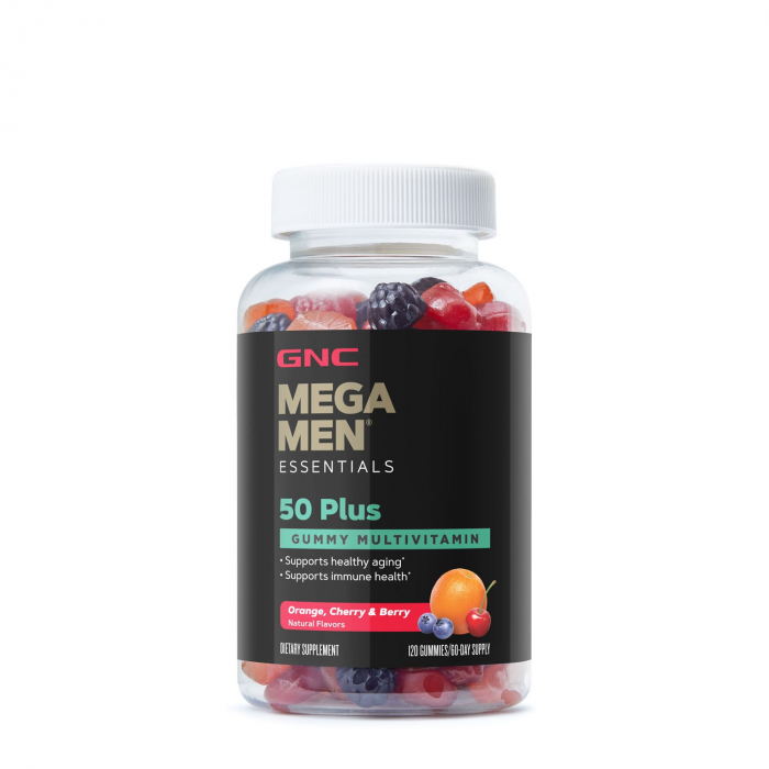 Gnc Mega Men Essentials Gummy Multivitamin 50 Plus, Jeleuri Cu Multivitamine Pentru Barbati  50+ Cu Aroma De Fructe Asortate, 120 Jeleuri [3]