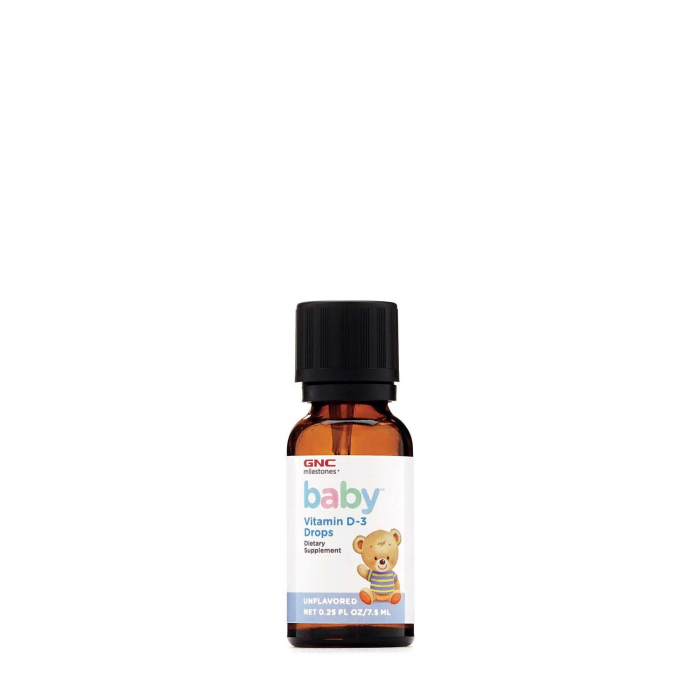 GNC Milestones® Baby™ Vitamin D-3 Drops, Vitamina D-3 Picaturi Pentru Bebelusi Naturala 100% din Lanolina, 7.5 ml [2]
