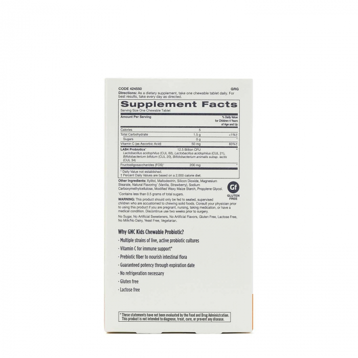 Gnc Milestones Kids Chewable Probiotic, Probiotice Masticabile Pentru Copii 4-12 Ani, Cu Aroma Naturala De Capsuni, 30 Tb [2]