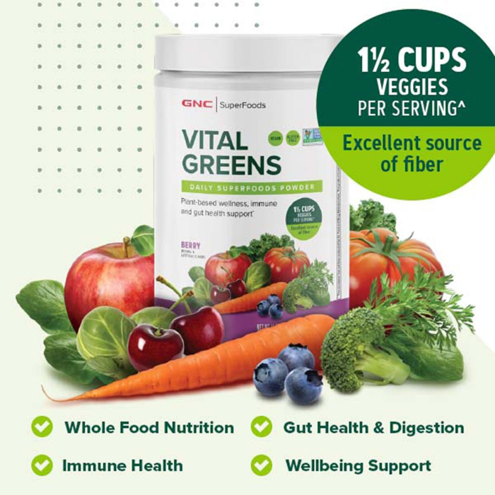 Gnc Superfoods Vital Greens Daily Superfoods Powder, Pudra Cu Super Alimente Verzi Cu Aroma De Fructe De Padure, 424.8 G [5]