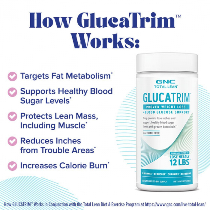 Gnc Total Lean Glucatrim Proven Weight Loss + Blood Glucose Support, Formula Avansata Pentru Slabit, 120 Cps [4]