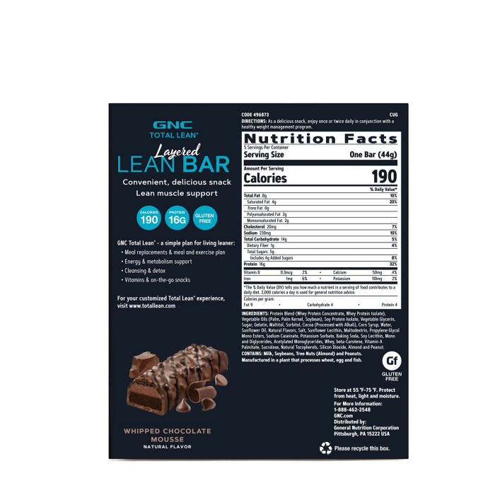Gnc Total Lean Layered Lean Bar, Baton Proteic Cu Aroma De Mousse De Ciocolata, 44g [2]