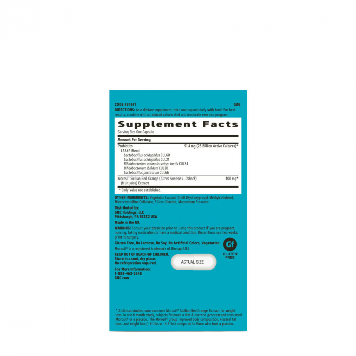 Gnc Total Lean Weight Loss Probiotic, Probiotic Lab4 Studiat Clinic, 25 Miliarde Ufc Culturi Vii Pentru Controlul Greutatii, 30 Cps [3]